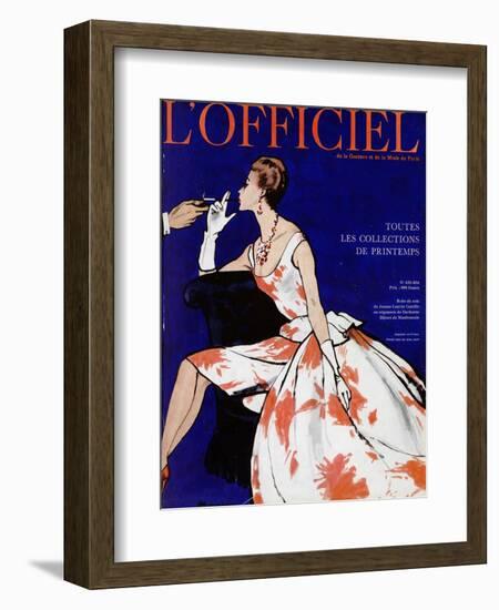 L'Officiel - Robe du Soir de Jean Lanvin Castillo en Organsoie de Ducharne, Bijoux de Mauboussin-Mourgue-Framed Art Print