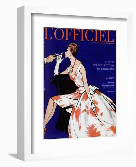 L'Officiel - Robe du Soir de Jean Lanvin Castillo en Organsoie de Ducharne, Bijoux de Mauboussin-Mourgue-Framed Art Print