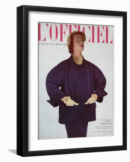 L'Officiel, September 1951 - Ensemble de Jean Lanvin (Castillo) en Velous Bambou de Raimon-Philippe Pottier-Framed Art Print