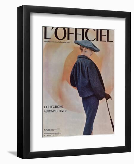 L'Officiel, September 1955 - Ensemble de Christian Dior en Musky de Rodier-Philippe Pottier-Framed Art Print