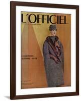 L'Officiel, September 1956 - Ensemble-Cape de Christian Dior en Arakweed de Rodier-Philippe Pottier-Framed Art Print