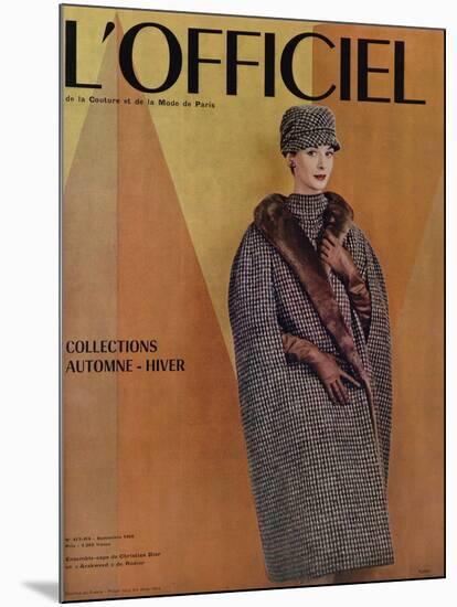 L'Officiel, September 1956 - Ensemble-Cape de Christian Dior en Arakweed de Rodier-Philippe Pottier-Mounted Art Print