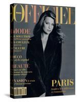 L'Officiel, September 1993 - Magalie dans une Longue Robe Noire d'Yves Saint Laurent-Francesco Scavullo-Stretched Canvas