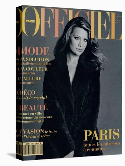 L'Officiel, September 1993 - Magalie dans une Longue Robe Noire d'Yves Saint Laurent-Francesco Scavullo-Stretched Canvas