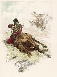 Circassian Soldier of the Czar's Escort Uses His Horse as Cover During a Firefight-L. Vallet-Art Print