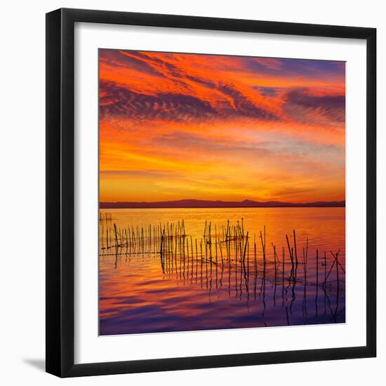 La Albufera Lake Sunset in El Saler of Valencia at Spain-Naturewolrd-Framed Photographic Print