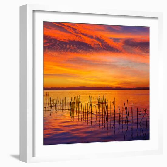 La Albufera Lake Sunset in El Saler of Valencia at Spain-Naturewolrd-Framed Photographic Print