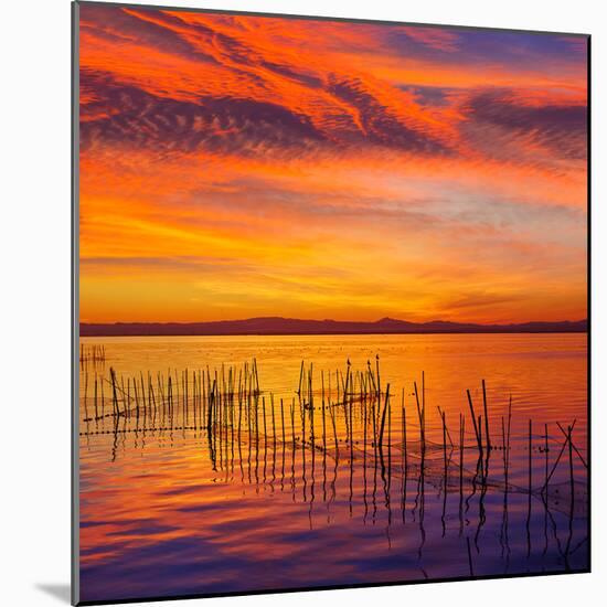 La Albufera Lake Sunset in El Saler of Valencia at Spain-Naturewolrd-Mounted Photographic Print