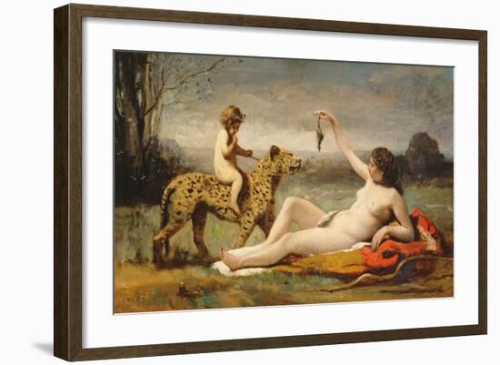 La bacchante a la panthere, 1855-60-Jean Baptiste Camille Corot-Framed Giclee Print