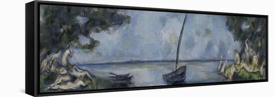 La barque et les baigneurs-Paul Cézanne-Framed Stretched Canvas