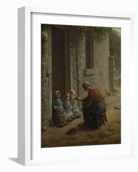 La Becqu? ou Paysanne donnant ?anger ?es enfants-Jean-François Millet-Framed Giclee Print