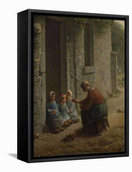 La Becqu? ou Paysanne donnant ?anger ?es enfants-Jean-François Millet-Framed Stretched Canvas