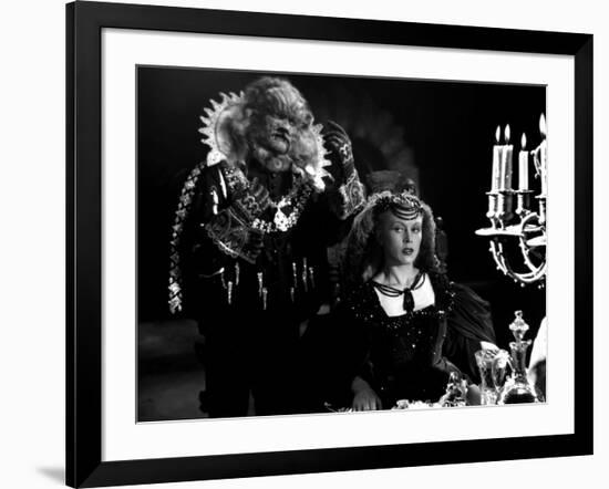 La Belle and la Bete by JeanCocteau with Josette Day and Jean Marais, 1946 (b/w photo)-null-Framed Photo