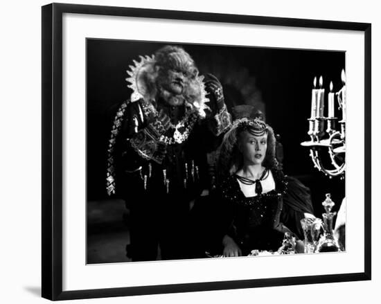 La Belle and la Bete by JeanCocteau with Josette Day and Jean Marais, 1946 (b/w photo)-null-Framed Photo