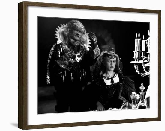 La Belle and la Bete by JeanCocteau with Josette Day and Jean Marais, 1946 (b/w photo)-null-Framed Photo