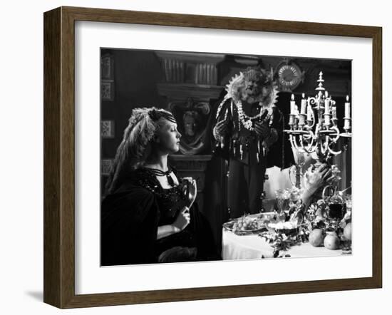 La Belle and la Bete by JeanCocteau with Josette Day and Jean Marais, 1946 (b/w photo)-null-Framed Photo