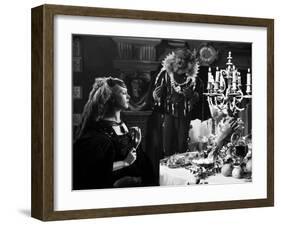 La Belle and la Bete by JeanCocteau with Josette Day and Jean Marais, 1946 (b/w photo)-null-Framed Photo