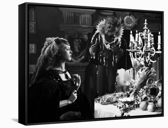 La Belle and la Bete by JeanCocteau with Josette Day and Jean Marais, 1946 (b/w photo)-null-Framed Stretched Canvas