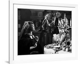 La Belle and la Bete by JeanCocteau with Josette Day and Jean Marais, 1946 (b/w photo)-null-Framed Photo