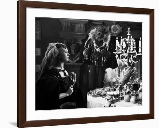 La Belle and la Bete by JeanCocteau with Josette Day and Jean Marais, 1946 (b/w photo)-null-Framed Photo