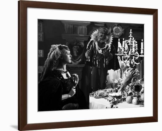 La Belle and la Bete by JeanCocteau with Josette Day and Jean Marais, 1946 (b/w photo)-null-Framed Photo