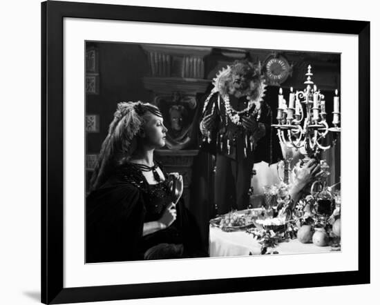 La Belle and la Bete by JeanCocteau with Josette Day and Jean Marais, 1946 (b/w photo)-null-Framed Photo