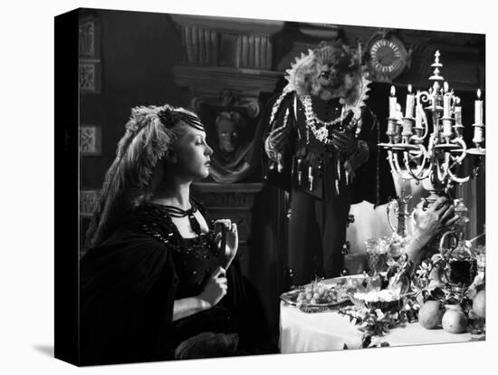 La Belle and la Bete by JeanCocteau with Josette Day and Jean Marais, 1946 (b/w photo)-null-Stretched Canvas