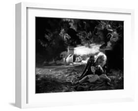 La Belle and la Bete by JeanCocteau with Josette Day and Jean Marais, 1946 (b/w photo)-null-Framed Photo