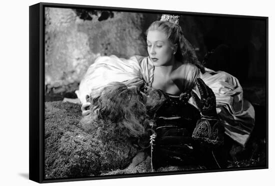 La Belle and la Bete by JeanCocteau with Josette Day and Jean Marais, 1946 (b/w photo)-null-Framed Stretched Canvas