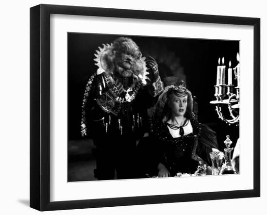 La Belle and la Bete The Beauty and the Beast by Jean Cocteau with Jean Marais and Josette Day, 194-null-Framed Photo