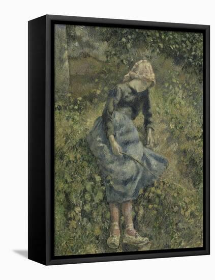 La bergère, dit aussi Jeune fille à la baguette ; paysanne assise-Camille Pissarro-Framed Stretched Canvas