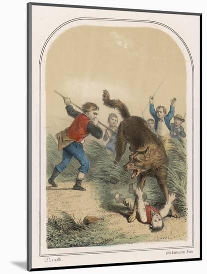 La Bete du Gevaudan Peasants Attack the Beast as It Stands Over Its Terrified Victim-Louis Lassalle-Mounted Art Print