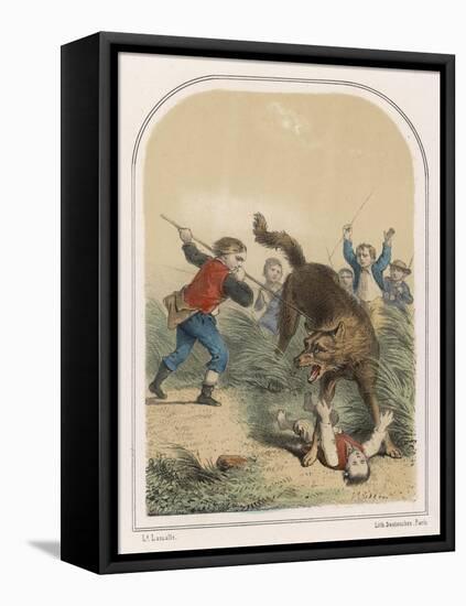 La Bete du Gevaudan Peasants Attack the Beast as It Stands Over Its Terrified Victim-Louis Lassalle-Framed Stretched Canvas