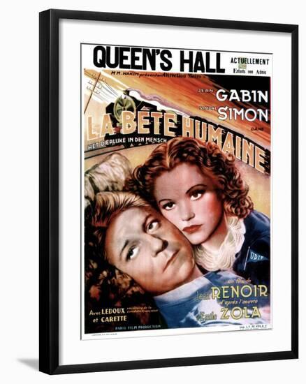 LA BETE HUMAINE, French poster, from left: Jean Gabin, Simone Simon, 1938.-null-Framed Art Print