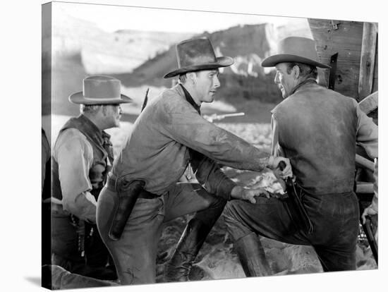 La Caravane heroique (Virginia City) by MichaelCurtiz with Errol Flynn and Randolph Scott, 1940 (b/-null-Stretched Canvas