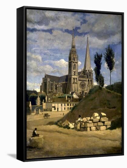 La cathédrale de Chartres-Jean-Baptiste-Camille Corot-Framed Stretched Canvas