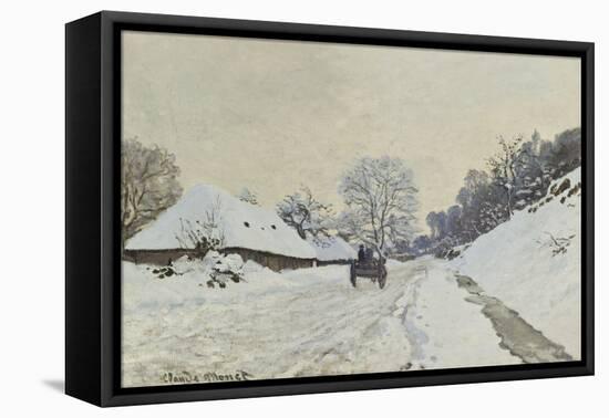 La charrette. Route sous la neige à Honfleur, avec la ferme de Saint-Siméon-Claude Monet-Framed Stretched Canvas