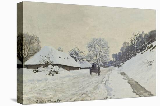 La charrette. Route sous la neige à Honfleur, avec la ferme de Saint-Siméon-Claude Monet-Stretched Canvas