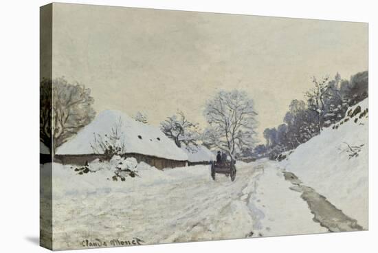 La charrette. Route sous la neige à Honfleur, avec la ferme de Saint-Siméon-Claude Monet-Stretched Canvas
