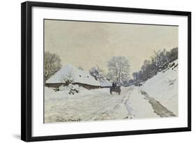 La charrette. Route sous la neige à Honfleur, avec la ferme de Saint-Siméon-Claude Monet-Framed Giclee Print