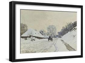 La charrette. Route sous la neige à Honfleur, avec la ferme de Saint-Siméon-Claude Monet-Framed Giclee Print