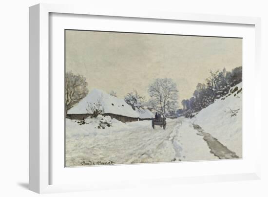 La charrette. Route sous la neige à Honfleur, avec la ferme de Saint-Siméon-Claude Monet-Framed Giclee Print