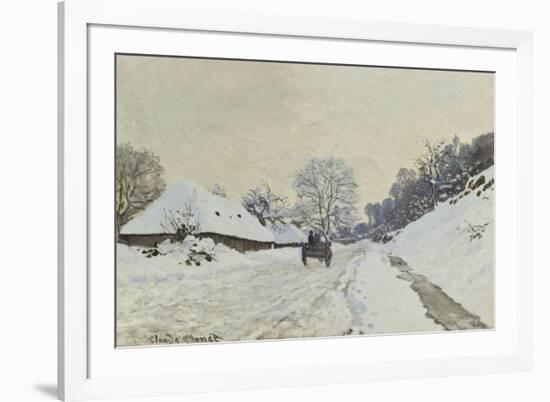 La charrette. Route sous la neige à Honfleur, avec la ferme de Saint-Siméon-Claude Monet-Framed Giclee Print