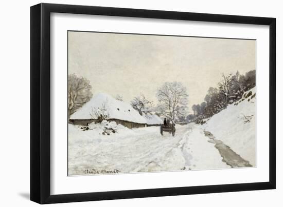 La Charrette. Route sous la neige à Honfleur, avec la ferme Saint Siméon-Claude Monet-Framed Giclee Print