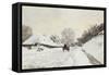 La Charrette. Route sous la neige à Honfleur, avec la ferme Saint Siméon-Claude Monet-Framed Stretched Canvas