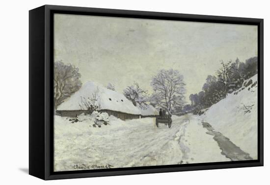 La Charrette, Route Sous La Neige a Honfleur-Claude Monet-Framed Stretched Canvas