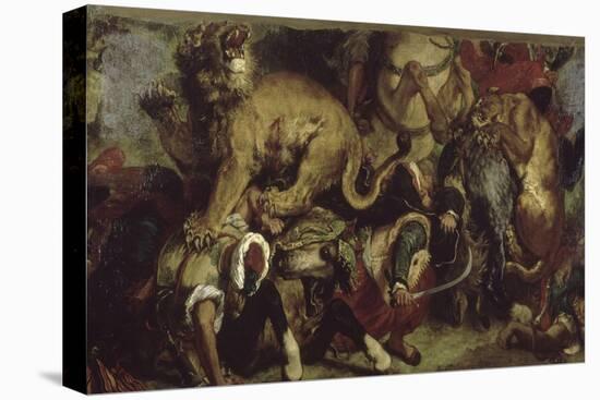 La Chasse aux lions-Eugene Delacroix-Stretched Canvas