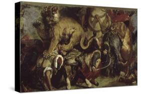 La Chasse aux lions-Eugene Delacroix-Stretched Canvas