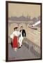 La Cite Art Deco Scene of Couple Watching Riverboat - Paris, France-Lantern Press-Framed Art Print