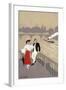 La Cite Art Deco Scene of Couple Watching Riverboat - Paris, France-Lantern Press-Framed Art Print